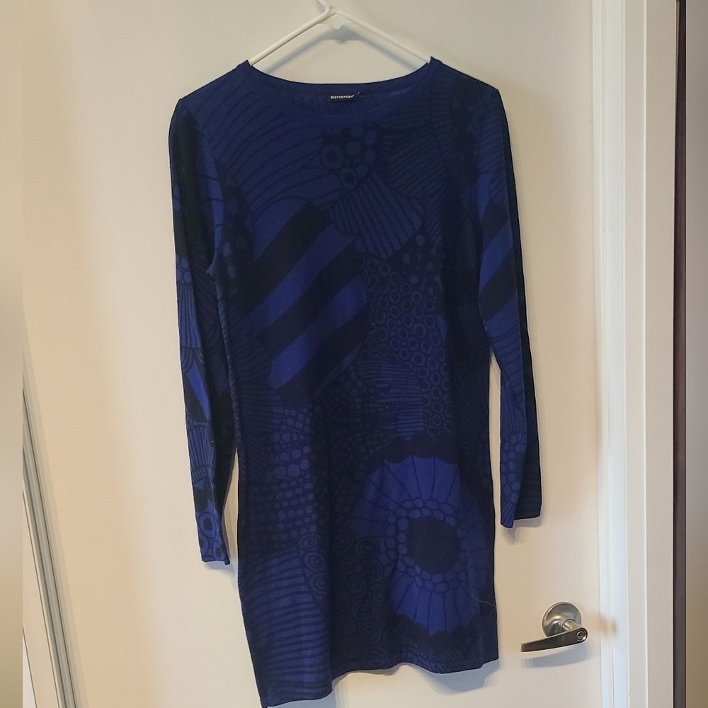 Marimekko Huvila Fine Knit 100% Wool Long Sleeve Dress